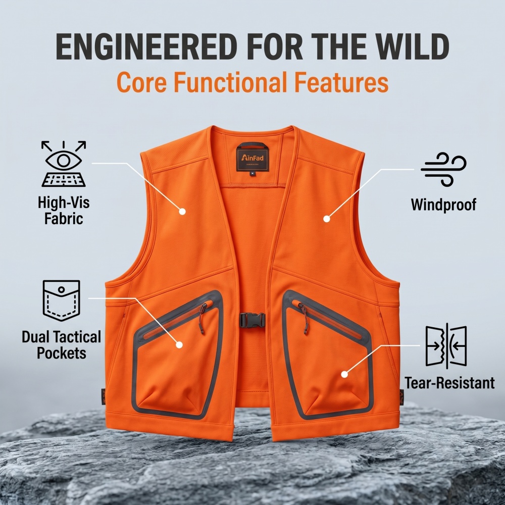 Outdoor Hunting Fleece - เสื้อกั๊กนิรภัยสำหรับผู้ชายสำหรับการล่าสัตว์ เสื้อกั๊กสะท้อนแสงที่มองเห็นได้ชัดเจนสำหรับกีฬากลางแจ้ง