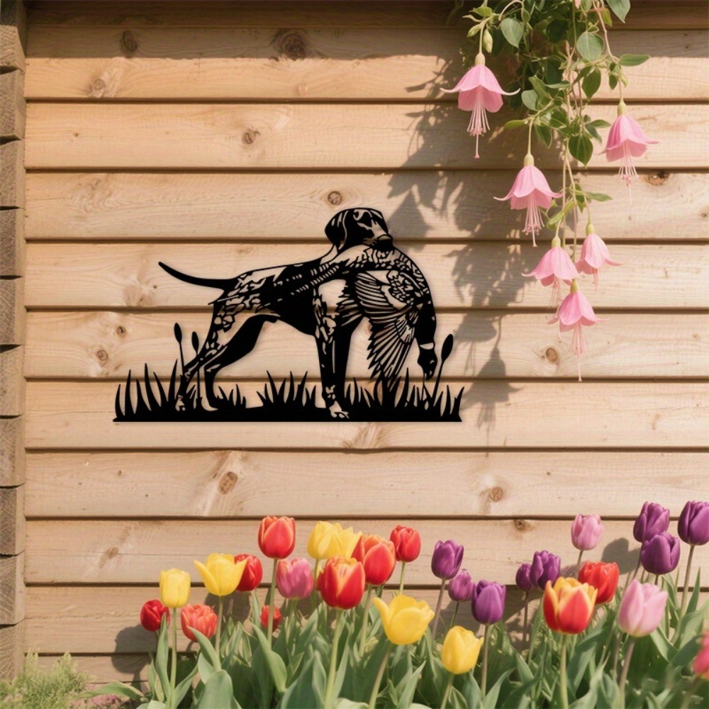 Hunting Dog Outdoor - CIFBUY งานศิลปะติดผนังโลหะ รูปสุนัขล่าสัตว์และนกไก่ฟ้า ตกแต่งเหล็กสำหรับภายในและภายนอกบ้าน สไตล์ฟาร์มเฮาส์ เหมาะสำหรับห้องนั่งเล่น