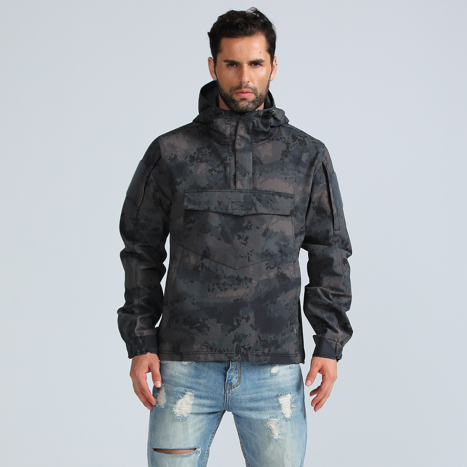 Outdoor Hunting Coat - เสื้อโค้ทแบบสวมหัวลายพรางสำหรับผู้ชายเสื้อแจ็คเก็ตระบายอากาศแห้งเร็วสำหรับฝึกล่าสัตว์ปีนเขากลางแจ้งมีแถบสะท้อนแสง
