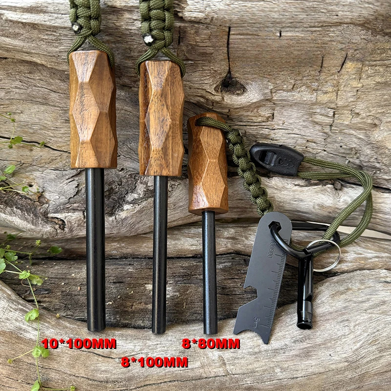 Fire Starter Waterproof - ที่จุดไฟแบบ Flint สำหรับกิจกรรมกลางแจ้ง พร้อมด้ามจับไม้ กันน้ำ ใช้แท่งแมกนีเซียม