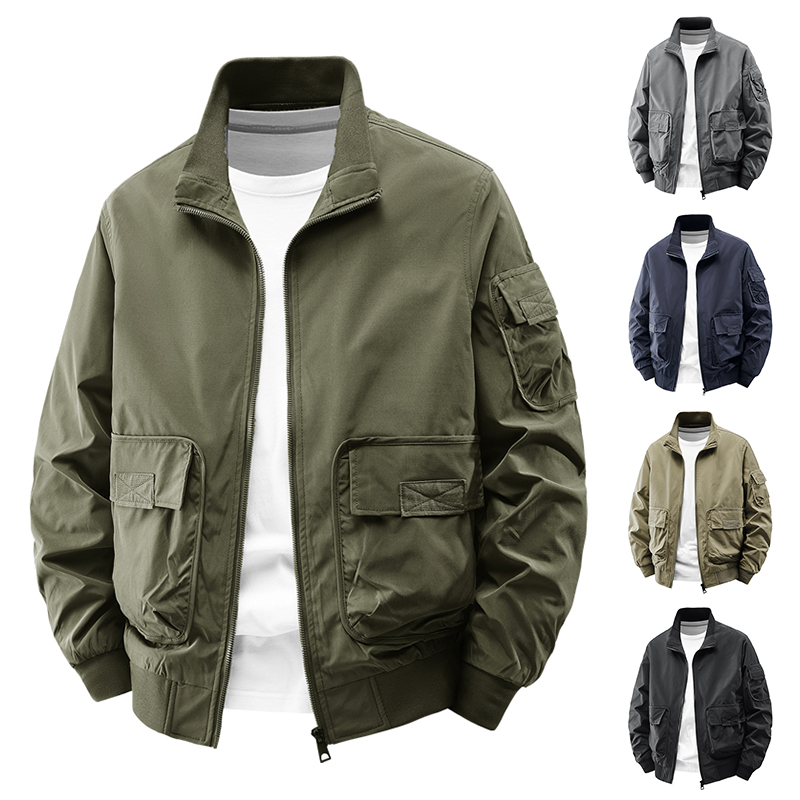 Outdoor Hunting Coat - เสื้อแจ็คเก็ตผู้ชายสำหรับเดินป่า ใส่สบาย เหมาะสำหรับตั้งแคมป์ในฤดูใบไม้ร่วง มีกระเป๋าหลายช่อง คอตั้ง สไตล์ลำลอง