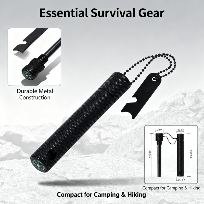 Fire Starter Waterproof - แท่งแมกนีเซียมพร้อมเข็มทิศ - หินจุดไฟกันน้ำ ป้องกันการกัดกร่อน ตัวจุดไฟที่จำเป็นสำหรับการเอาชีวิตรอดในป่ากลางแจ้ง