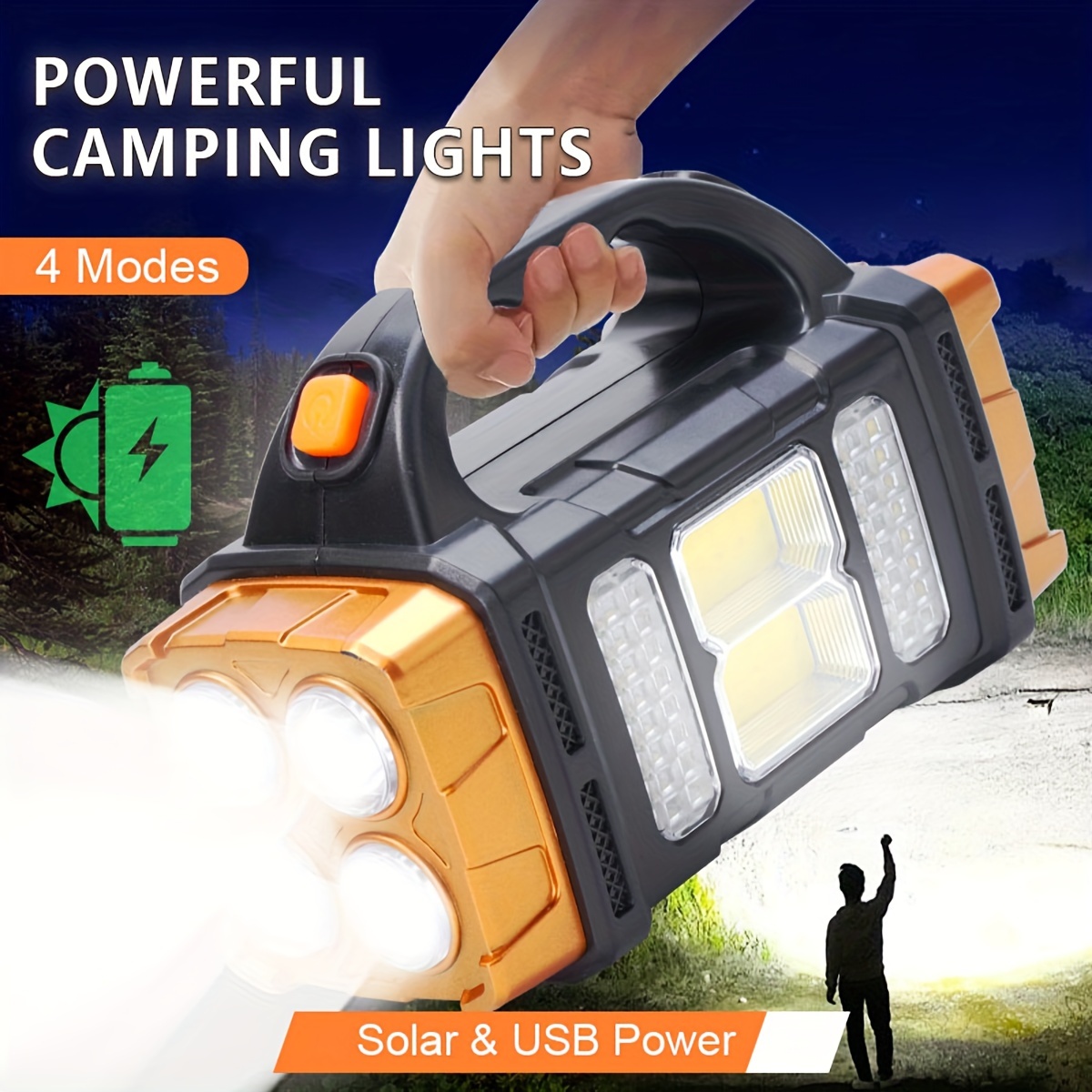 Outdoor Hunting And Fishing - อัพเกรดใหม่ ไฟฉาย LED พลังงานแสงอาทิตย์แบบชาร์จไฟได้ กำลังสูง พร้อมพาวเวอร์แบงค์