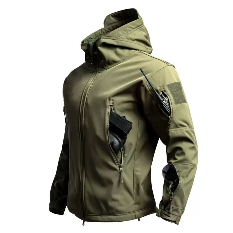 Outdoor Hunting Coat - ผู้ชายทหารยุทธวิธีฤดูหนาวฤดูใบไม้ร่วง WARM Sharkskin ขนแกะ Hood Cargo